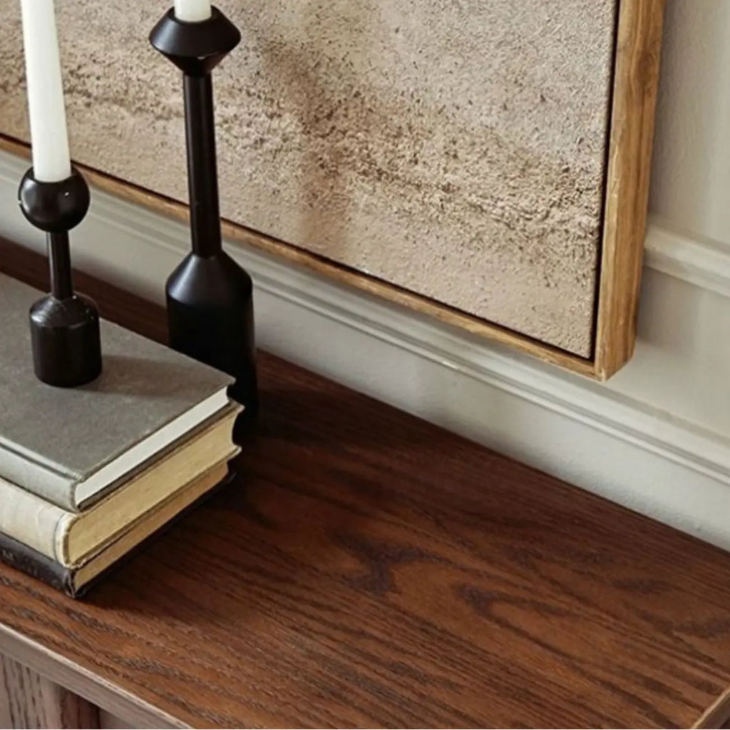 Rectangular Wood Brown Console Table with Shelves