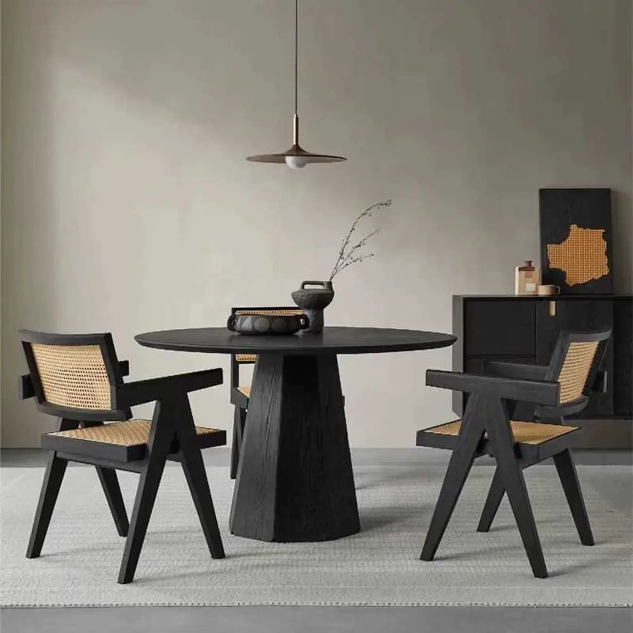 Modern Black Wood Round Dining Table