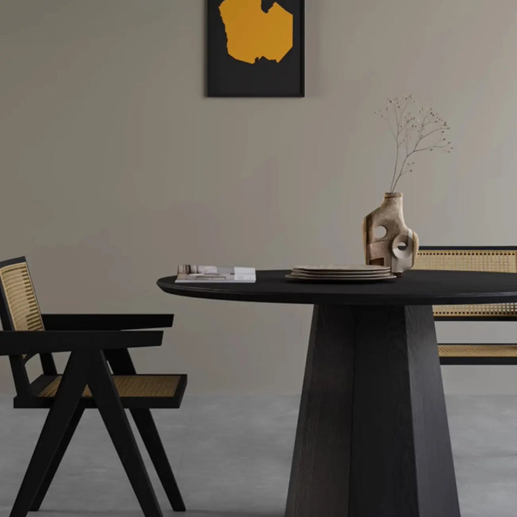 Modern Black Wood Round Dining Table