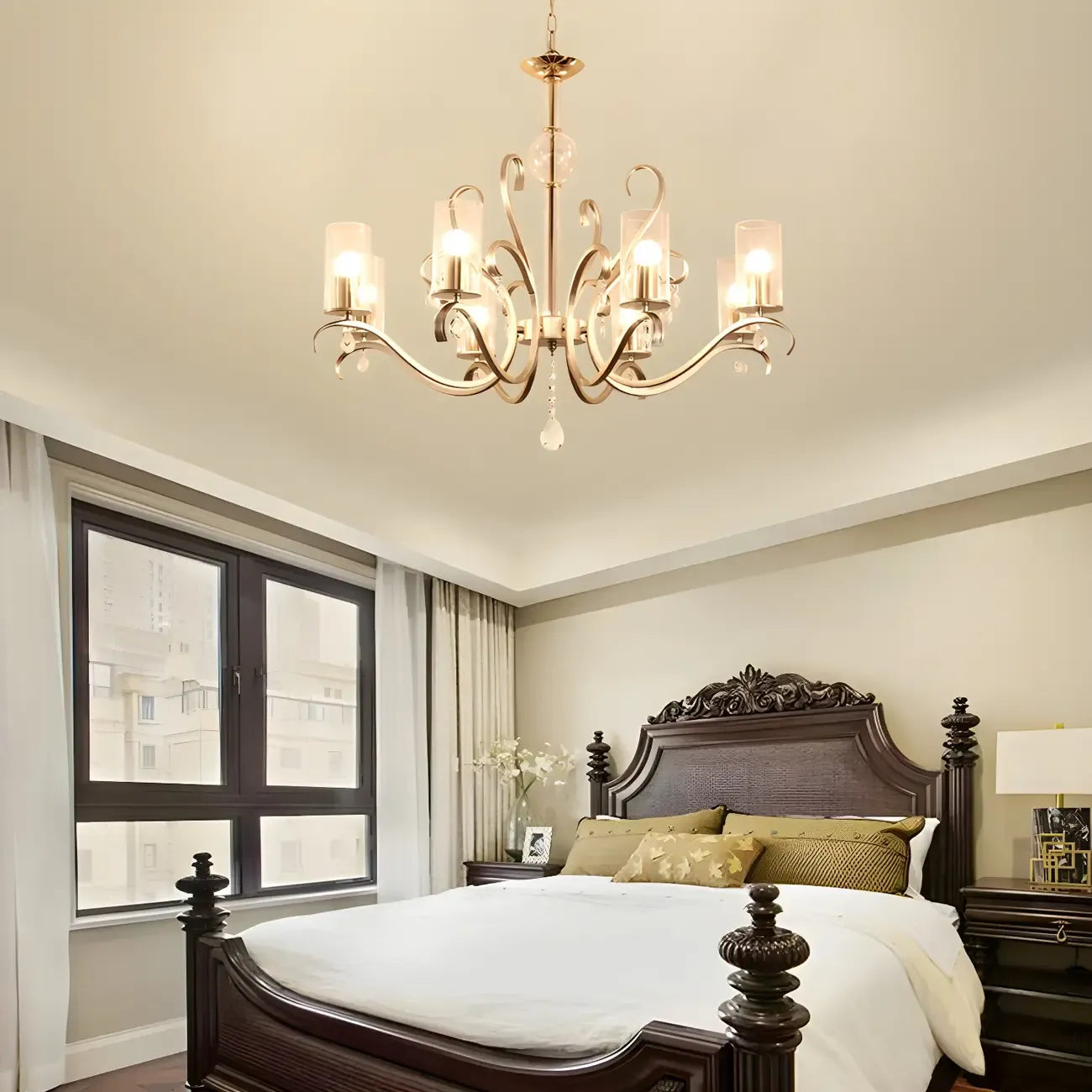 Champagne Cylinder Glass Chandelier with Crystal Pendant