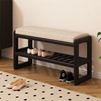 Black Upholstered Wood Frame Entryway Bench with Storage