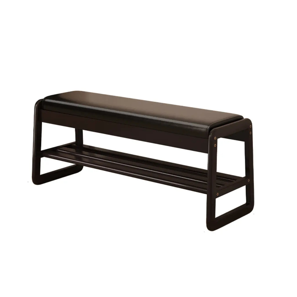 Black Upholstered Wood Frame Entryway Bench with Storage