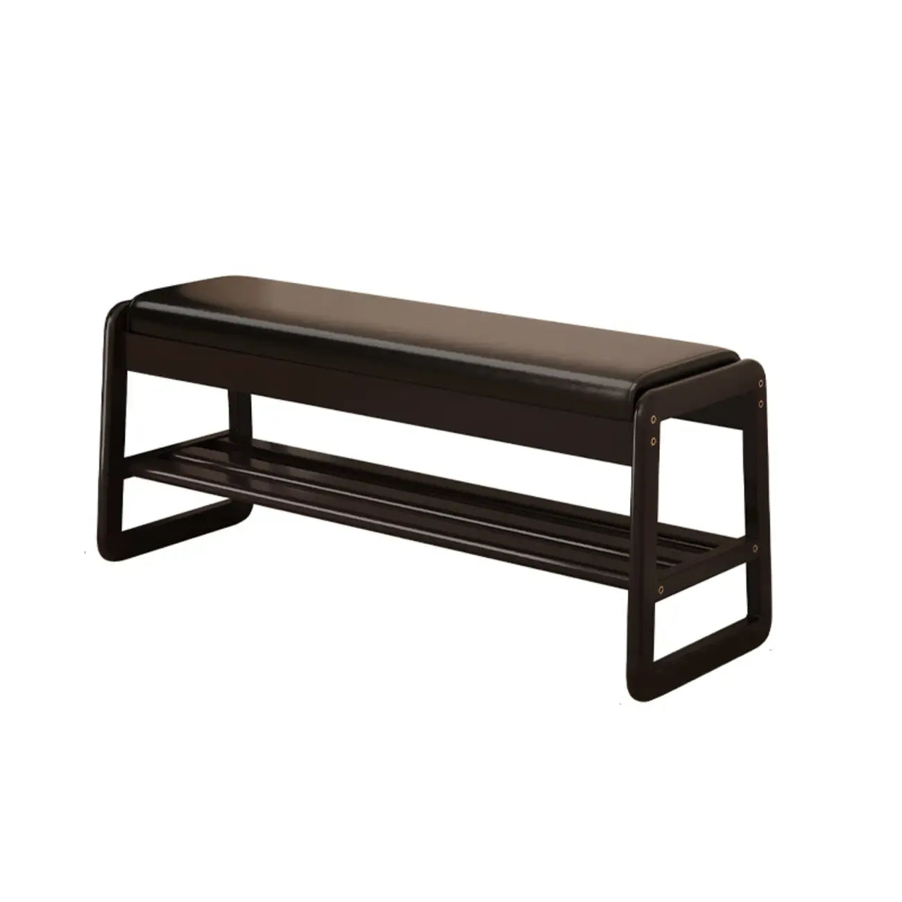 Black Upholstered Wood Frame Entryway Bench with Storage