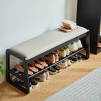 Black Upholstered Wood Frame Entryway Bench with Storage