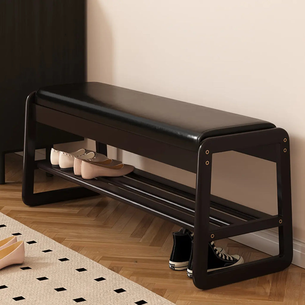 Black Upholstered Wood Frame Entryway Bench with Storage