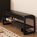 Black Upholstered Wood Frame Entryway Bench with Storage