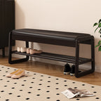 Black Upholstered Wood Frame Entryway Bench with Storage