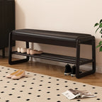 Black Upholstered Wood Frame Entryway Bench with Storage
