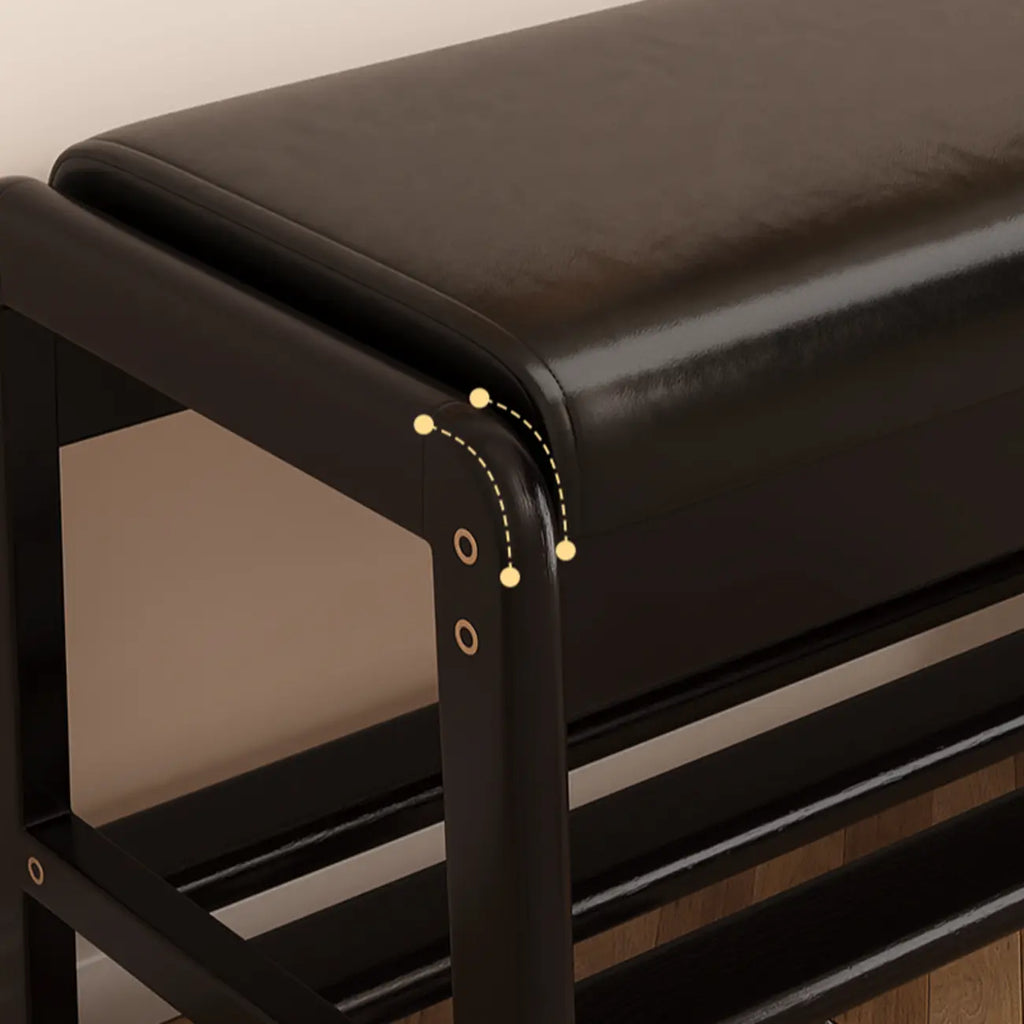 Black Upholstered Wood Frame Entryway Bench with Storage