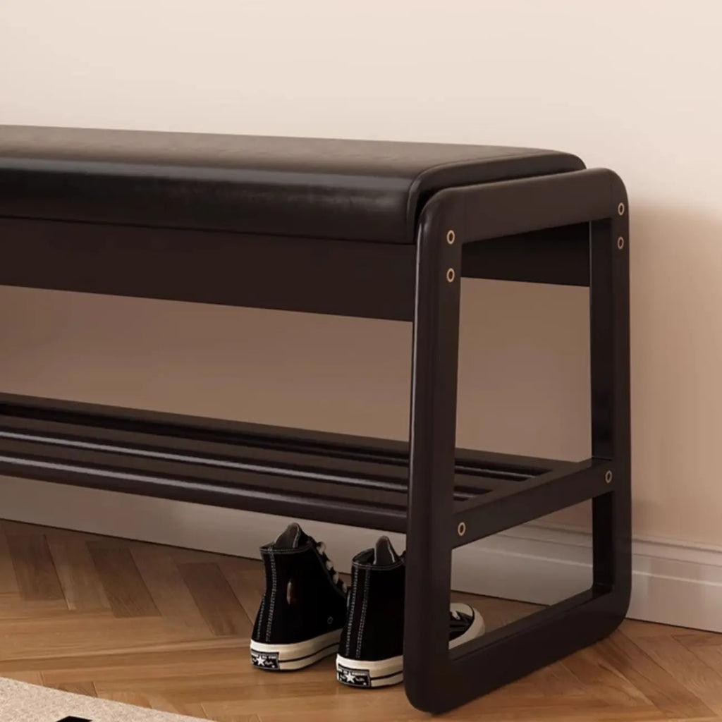 Black Upholstered Wood Frame Entryway Bench with Storage