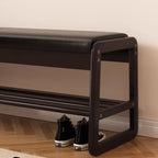 Black Upholstered Wood Frame Entryway Bench with Storage