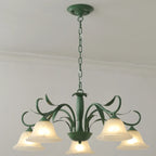 Elegant Bell Glass Shade Nordic Green Metal Chandelier