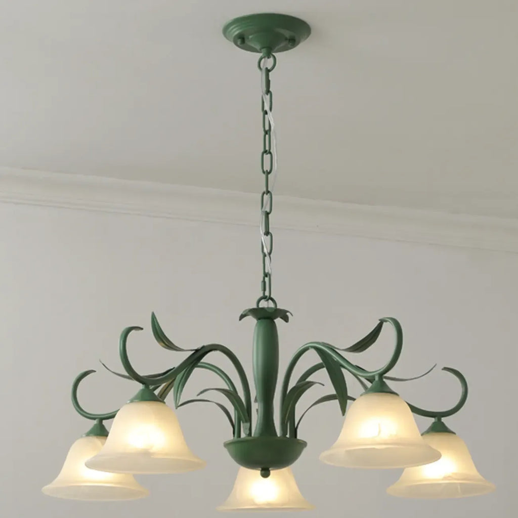 Elegant Bell Glass Shade Nordic Green Metal Chandelier