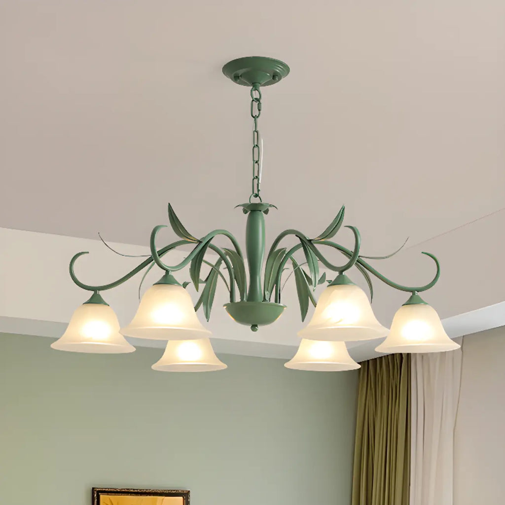 Elegant Bell Glass Shade Nordic Green Metal Chandelier