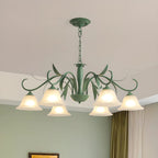 Elegant Bell Glass Shade Nordic Green Metal Chandelier
