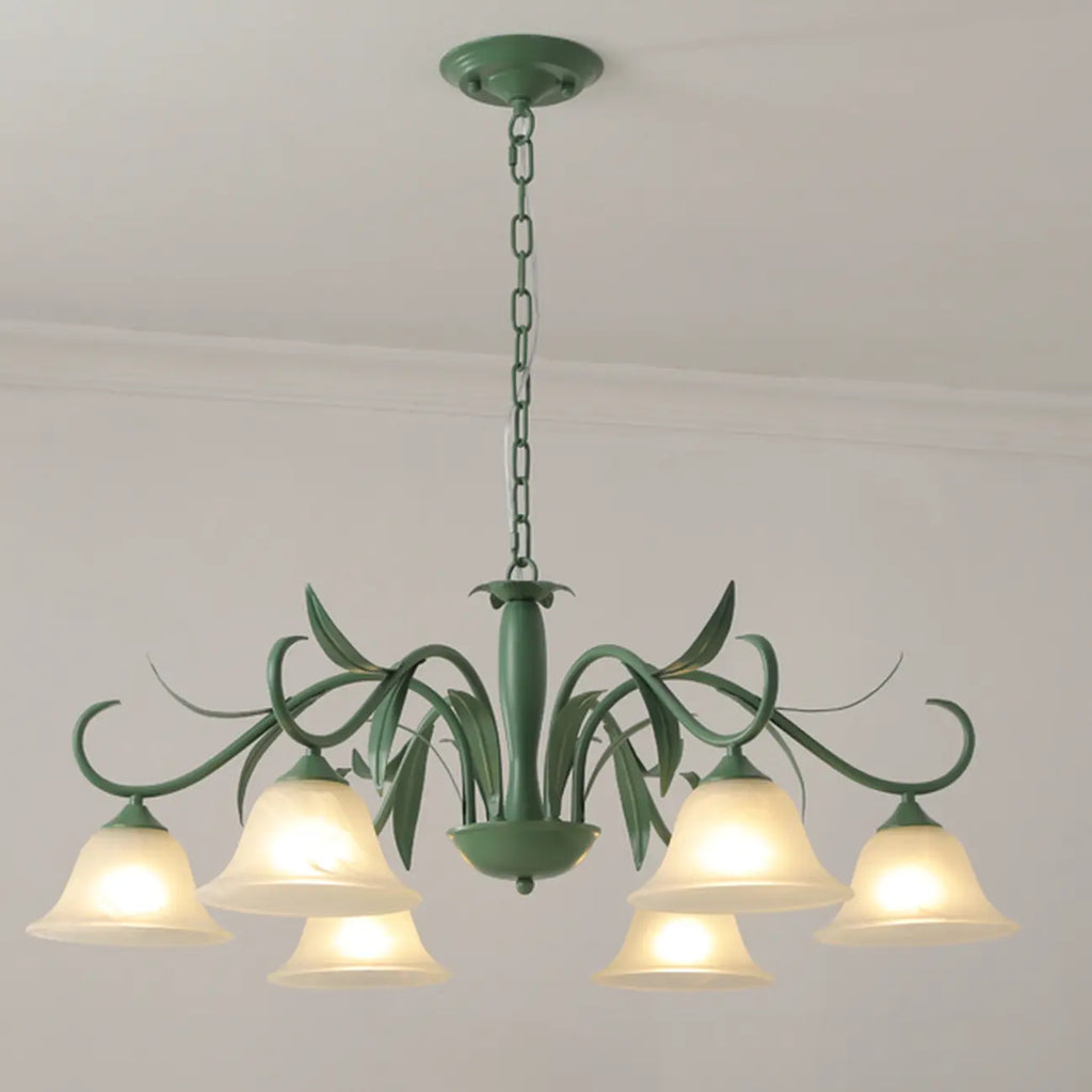 Elegant Bell Glass Shade Nordic Green Metal Chandelier
