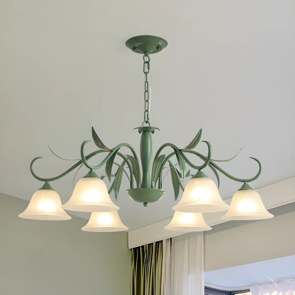 Elegant Bell Glass Shade Nordic Green Metal Chandelier