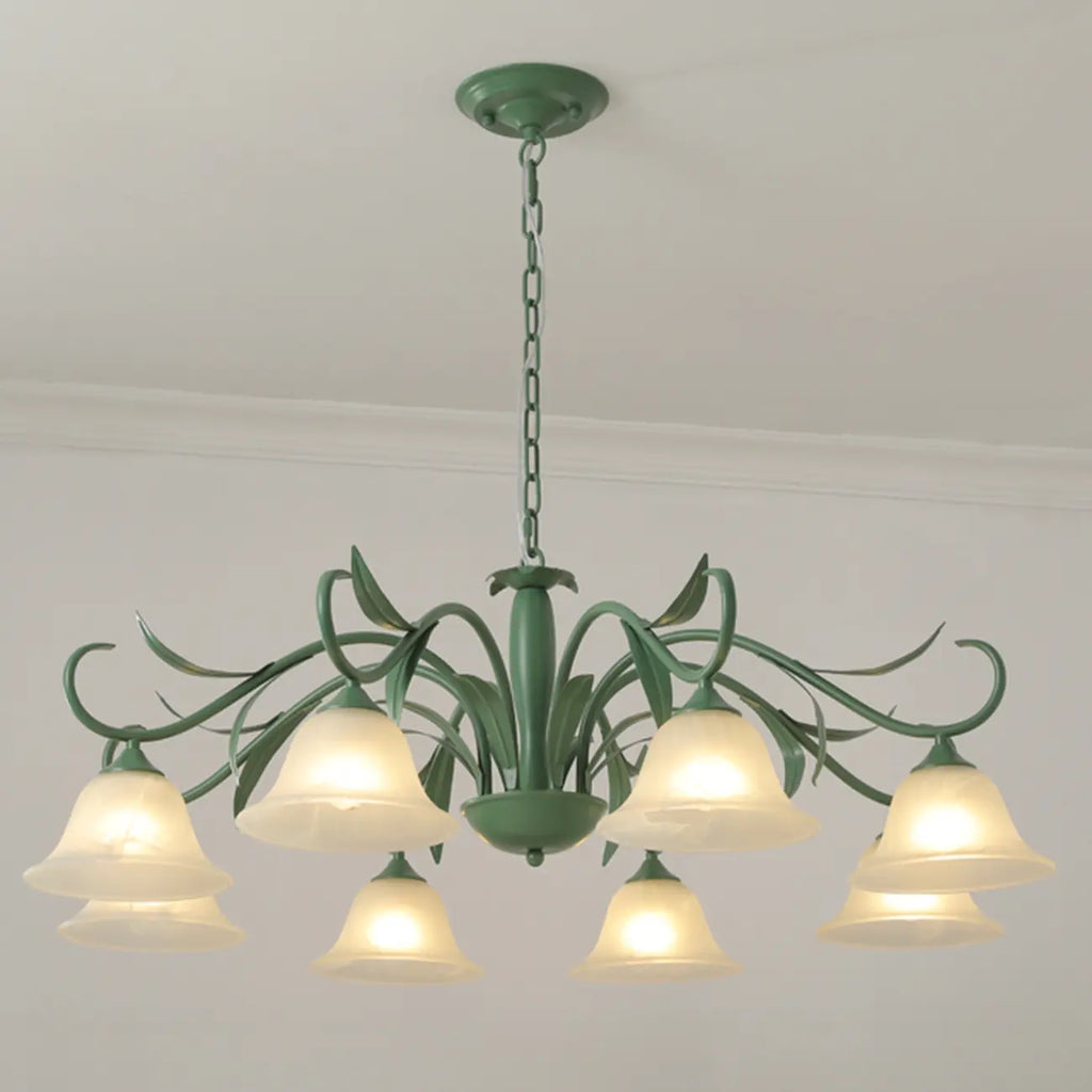 Elegant Bell Glass Shade Nordic Green Metal Chandelier