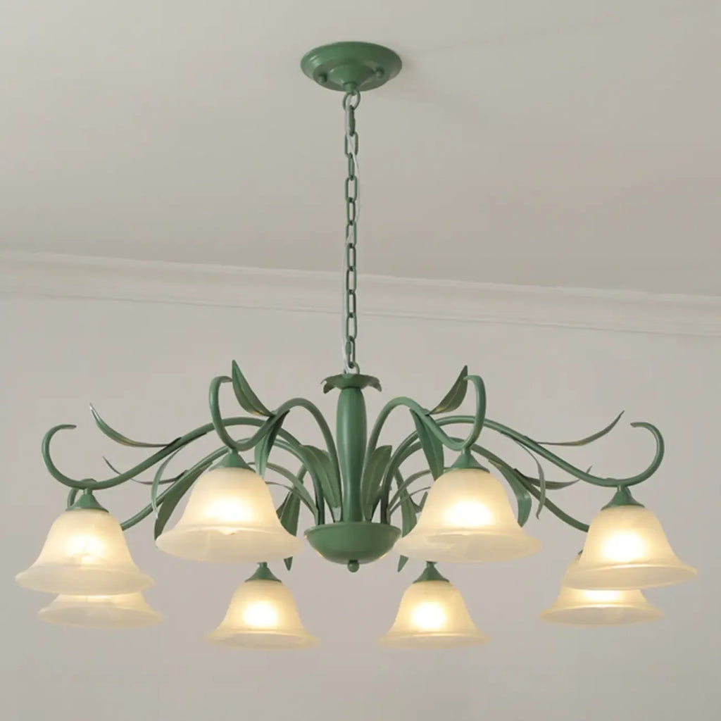 Elegant Bell Glass Shade Nordic Green Metal Chandelier