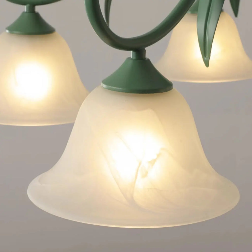 Elegant Bell Glass Shade Nordic Green Metal Chandelier