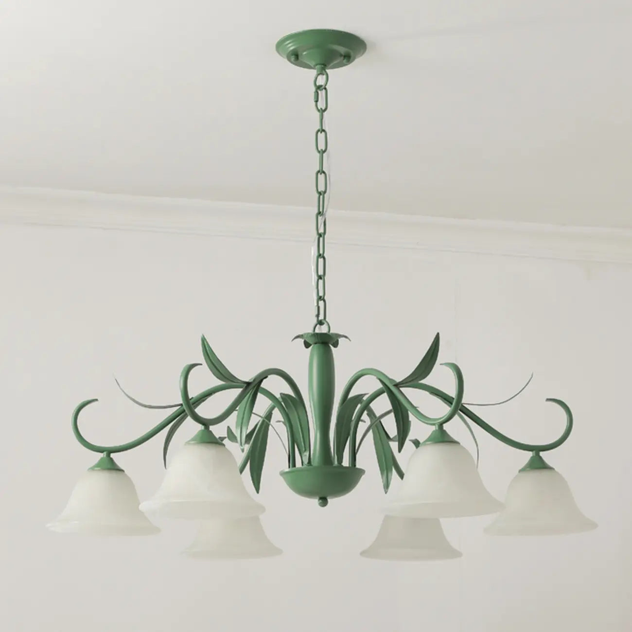 Elegant Bell Glass Shade Nordic Green Metal Chandelier