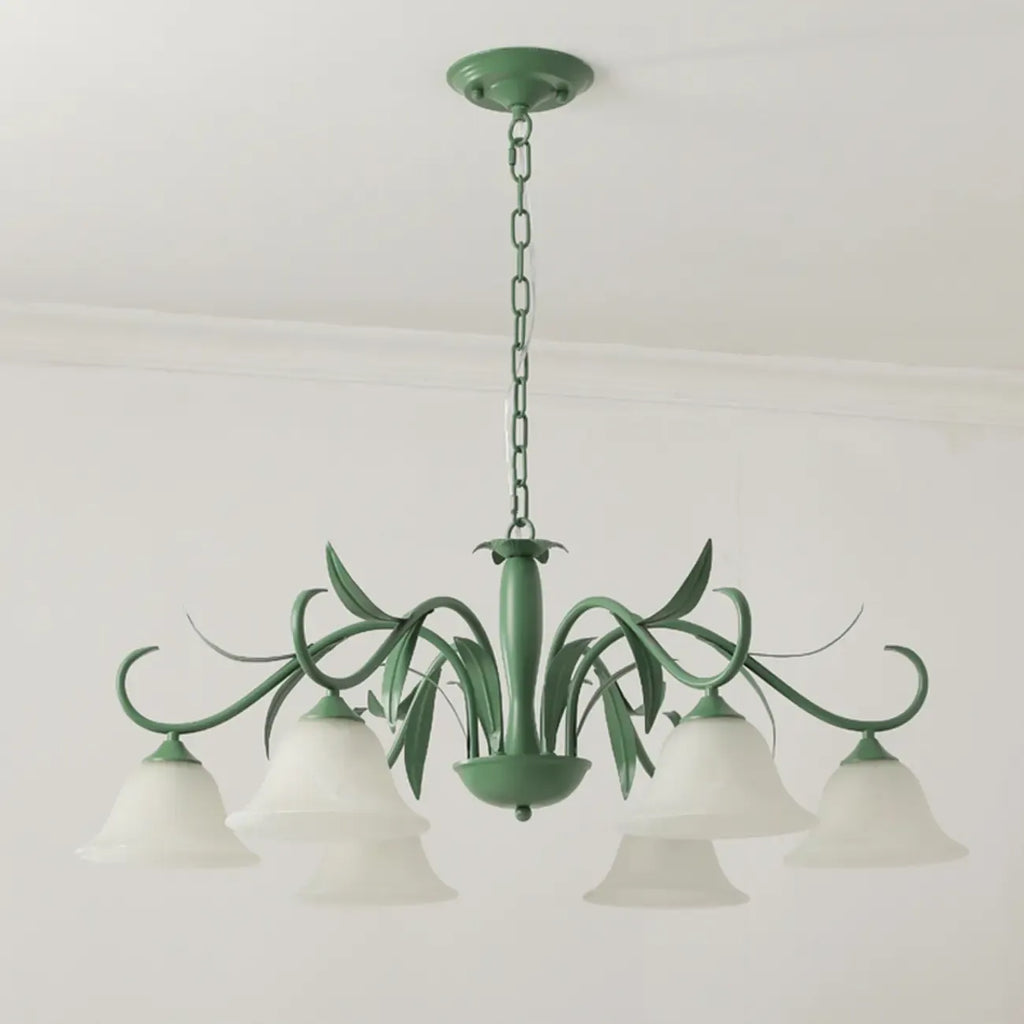 Elegant Bell Glass Shade Nordic Green Metal Chandelier
