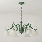 Elegant Bell Glass Shade Nordic Green Metal Chandelier