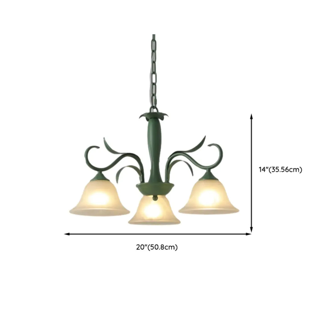 Elegant Bell Glass Shade Nordic Green Metal Chandelier