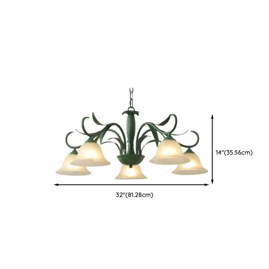 Elegant Bell Glass Shade Nordic Green Metal Chandelier