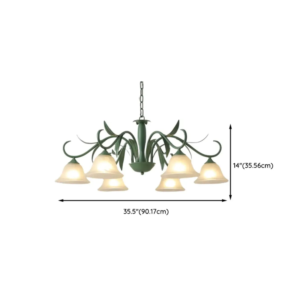 Elegant Bell Glass Shade Nordic Green Metal Chandelier