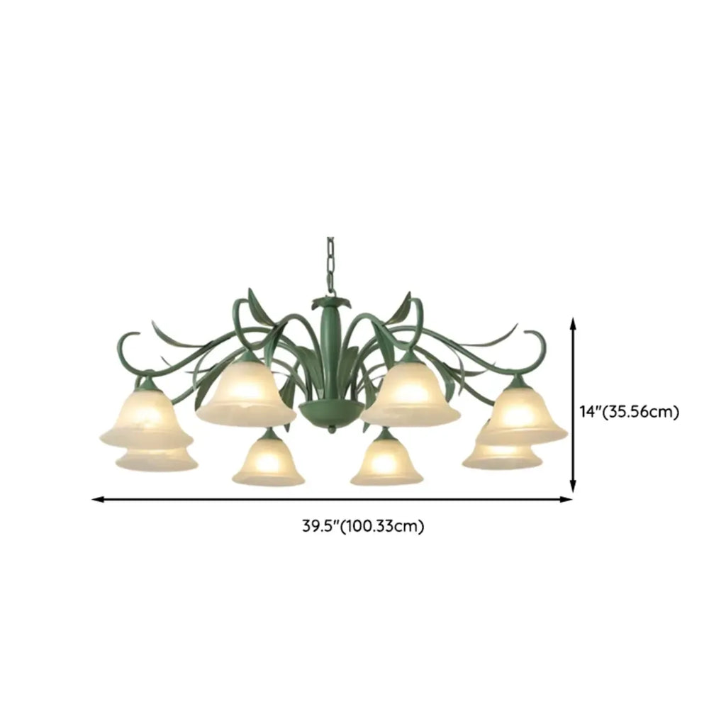 Elegant Bell Glass Shade Nordic Green Metal Chandelier