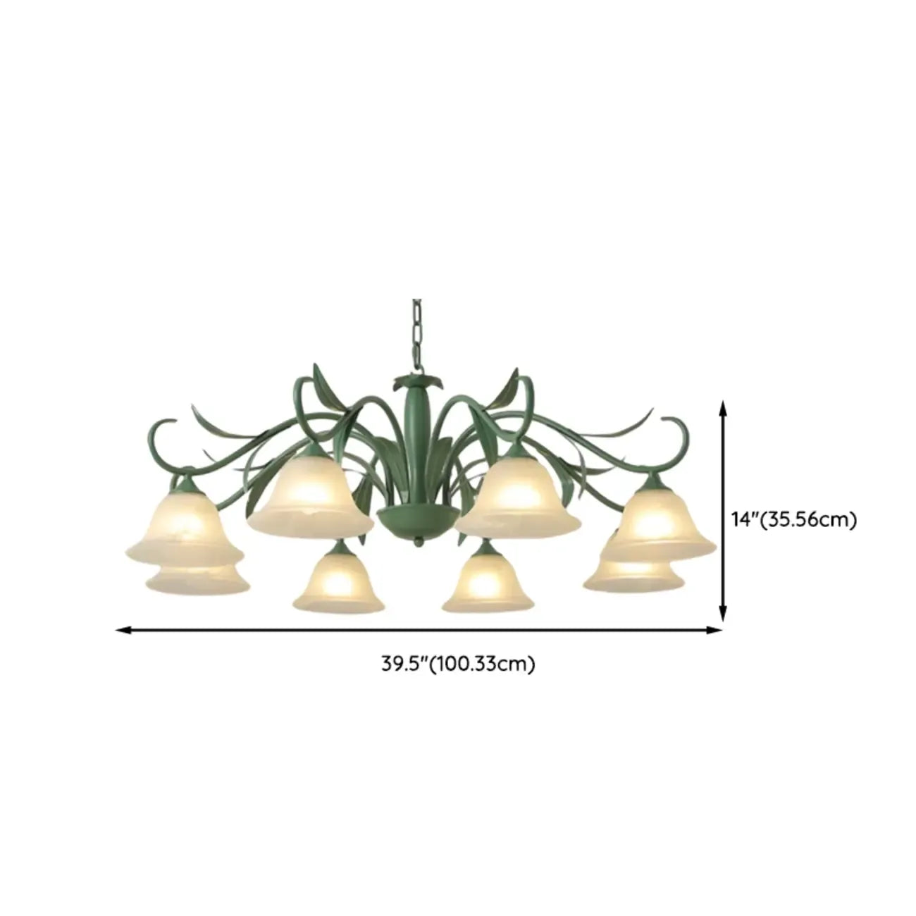 Elegant Bell Glass Shade Nordic Green Metal Chandelier