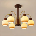 Classic Gold Metal Amber Glass Dome Chandelier