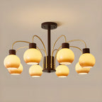 Classic Gold Metal Amber Glass Dome Chandelier
