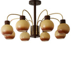 Classic Gold Metal Amber Glass Dome Chandelier