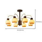 Classic Gold Metal Amber Glass Dome Chandelier
