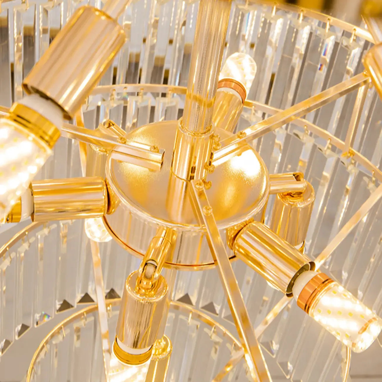 Luxury Adjustable Gold Tiered Crystal High Ceiling Chandelier