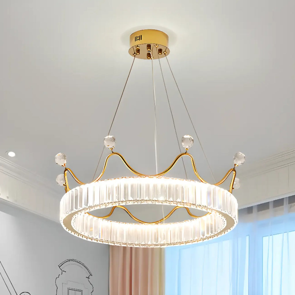 Elegant LED Golden Crown Shape Crystal Chandelier