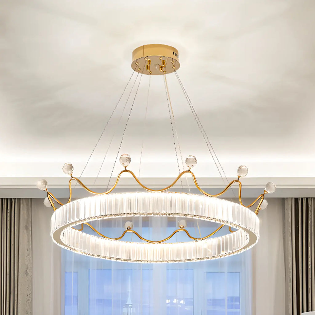 Elegant LED Golden Crown Shape Crystal Chandelier