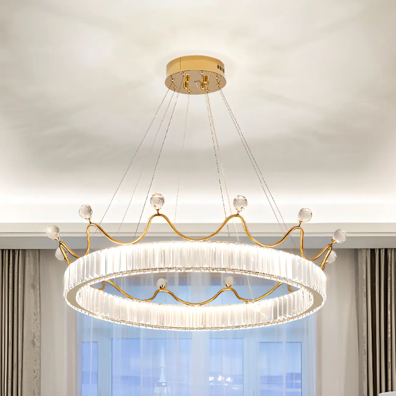 Elegant LED Golden Crown Shape Crystal Chandelier