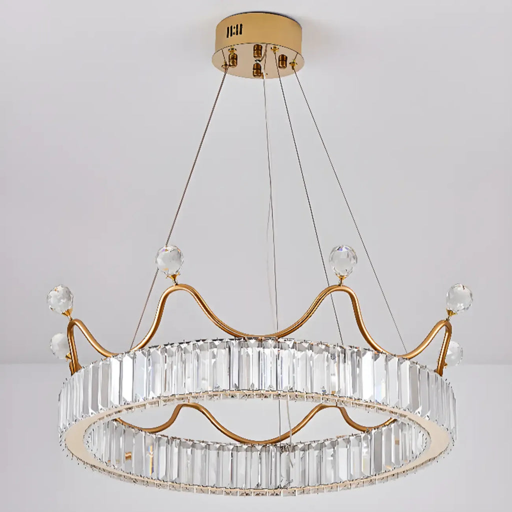 Elegant LED Golden Crown Shape Crystal Chandelier