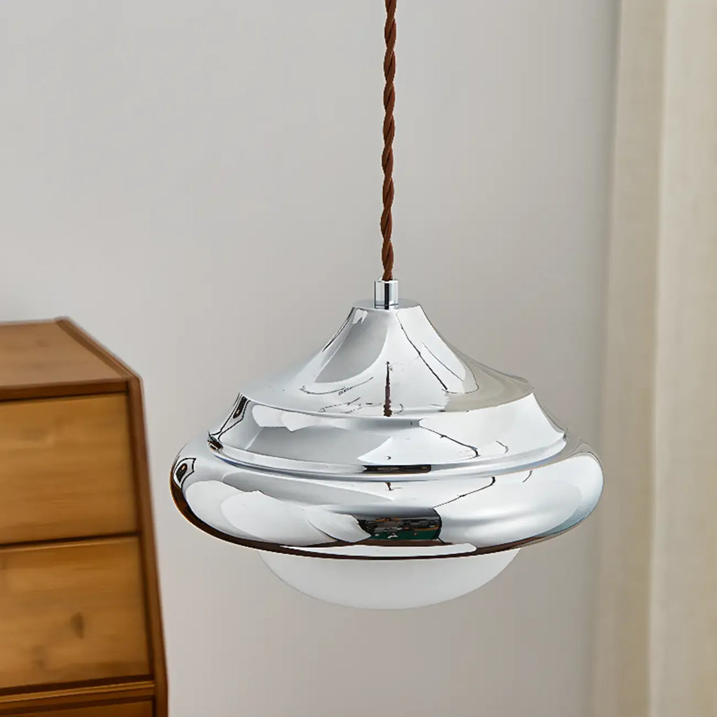 Geometric Walnut Glass Indoor Pendant Light Adjustable Height