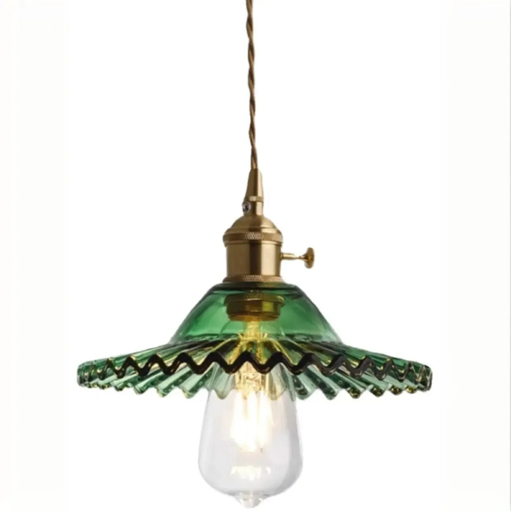 Adjustable Green Glass Pendant Light Fixture for Living Room