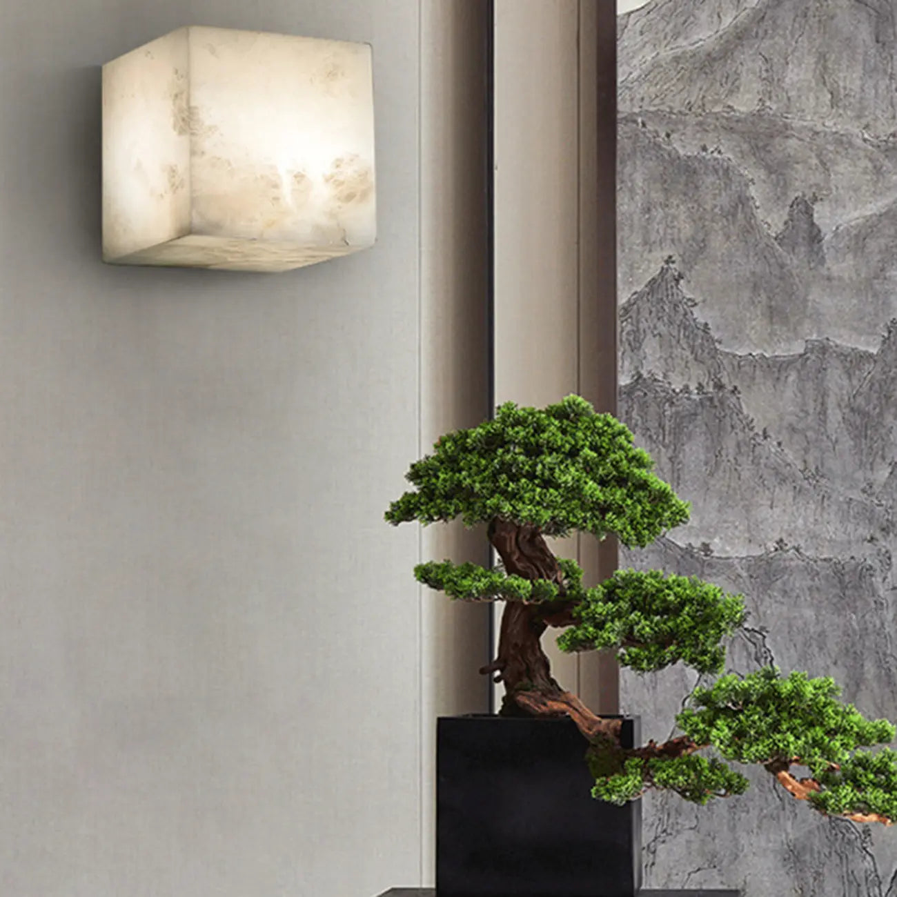 Contemporary Gray-white Cubic Alabaster Indoor Wall Sconce