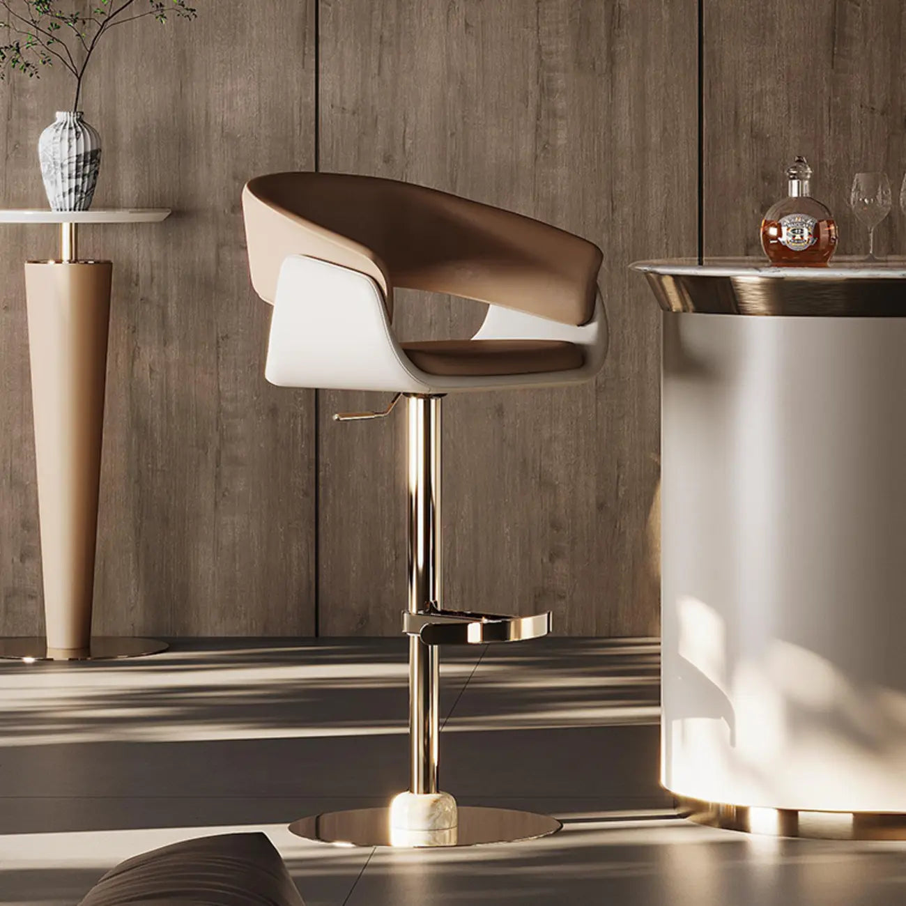 Brown Swivel Genuine Leather Counter Stools with Backs