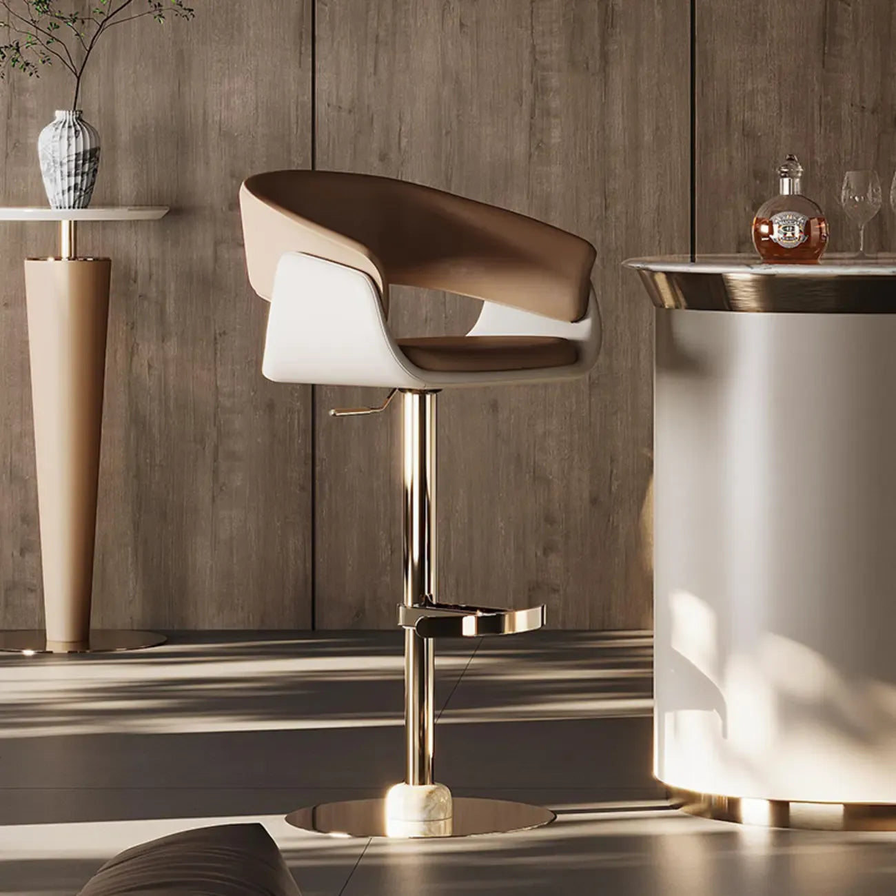 Brown Swivel Genuine Leather Counter Stools with Backs