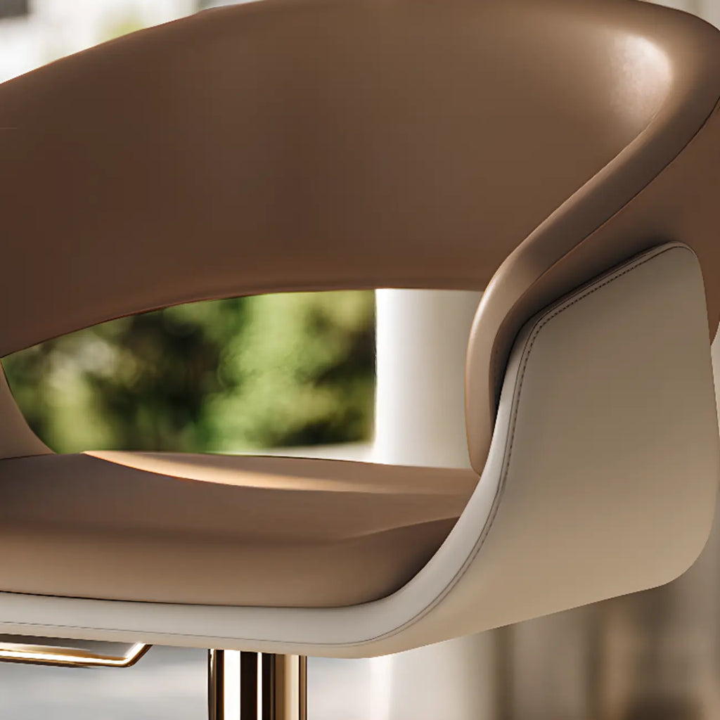 Brown Swivel Genuine Leather Counter Stools with Backs