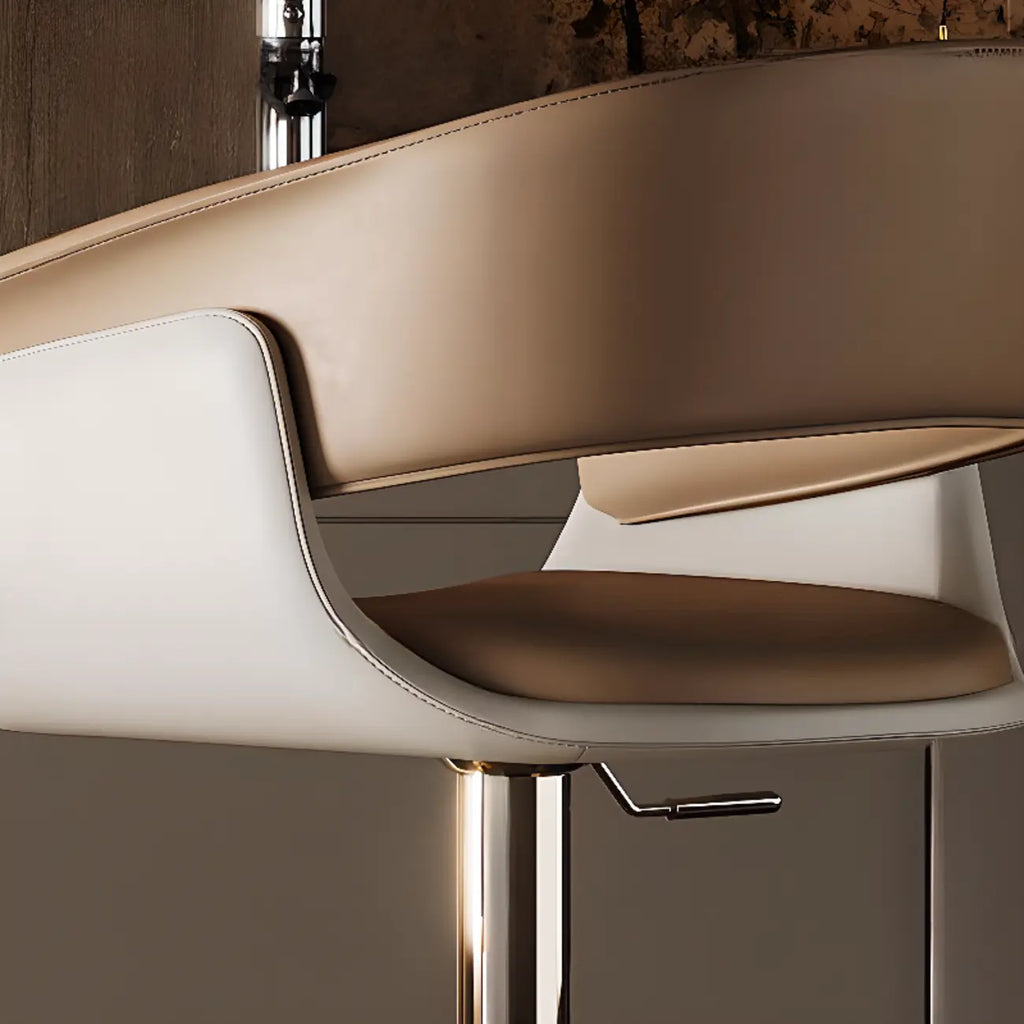 Brown Swivel Genuine Leather Counter Stools with Backs