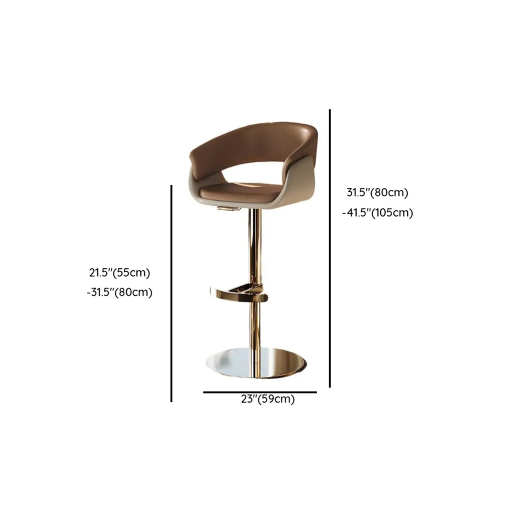 Brown Swivel Genuine Leather Counter Stools with Backs