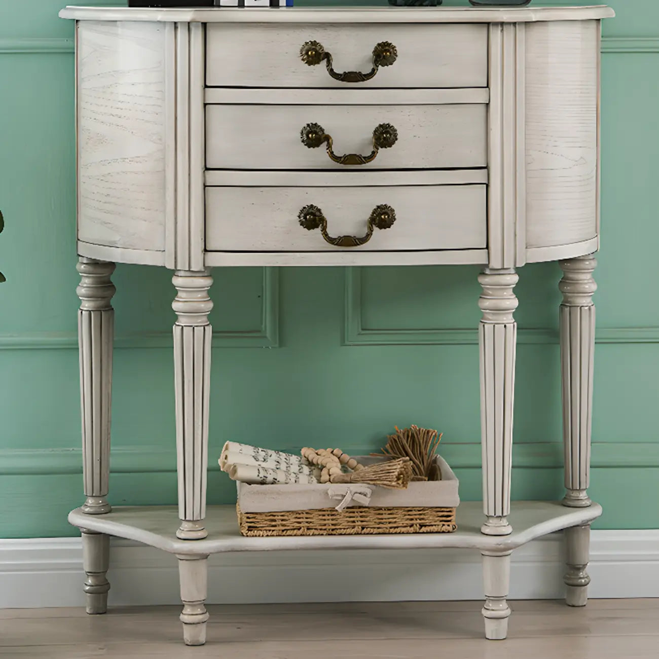 Elegant Brown Half Round Wood Console Table with Drawers